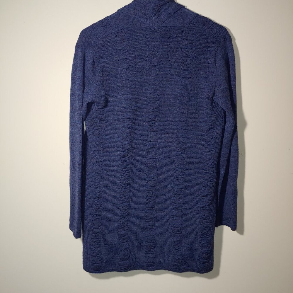 Kuna Baby Alpaca Ruched Panels Open Front Long Cardigan Size S Melange Navy Blue - Picture 2 of 6